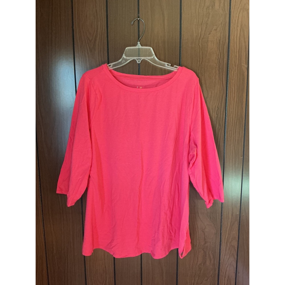 Belle by Kim Gravel Coral Pink 3/4 Sleeve Scoop Neck Top A469024 Womens 2Xl